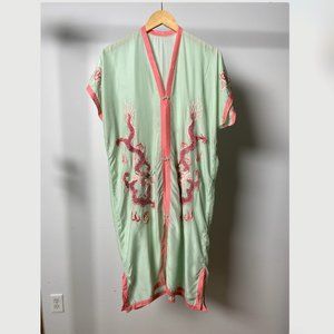 Vintage Soft Green / Pink Embroidered Kimono